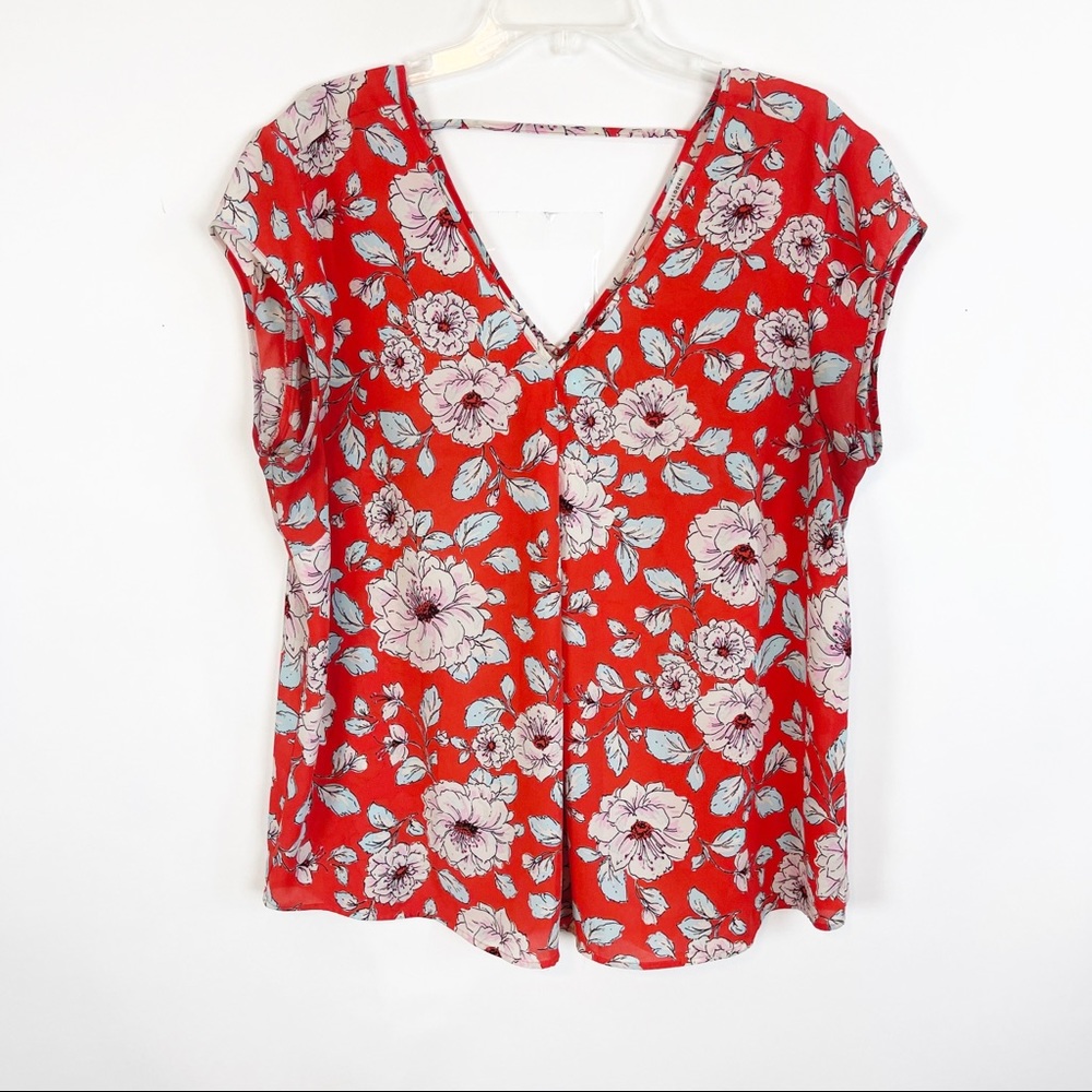 Halogen Womens Floral Short Sleeve Orange Top Size XL.
